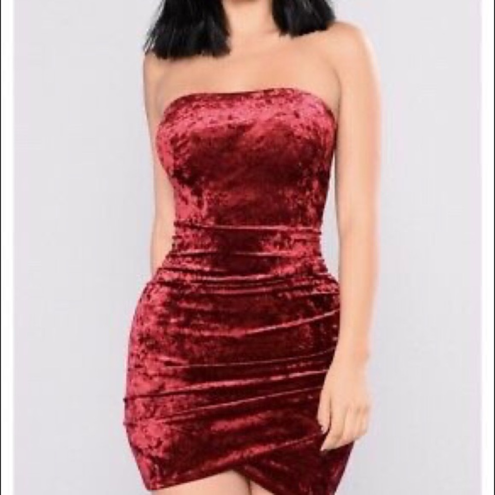Red velvet bodycon dress.